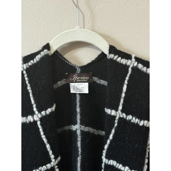 JPerico Made in Italy Wool Blend Black White Windowpane Sweater Poncho - Picture 2 of 9